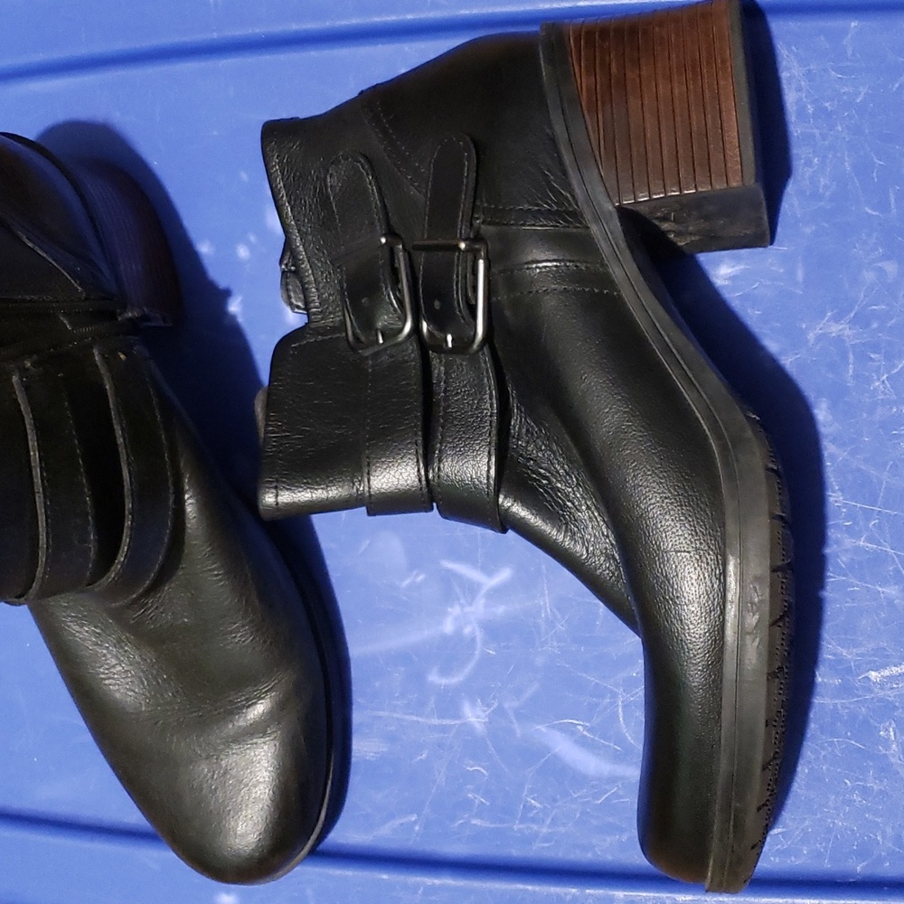 Black Leather Ankle Bootie with Double Buckle